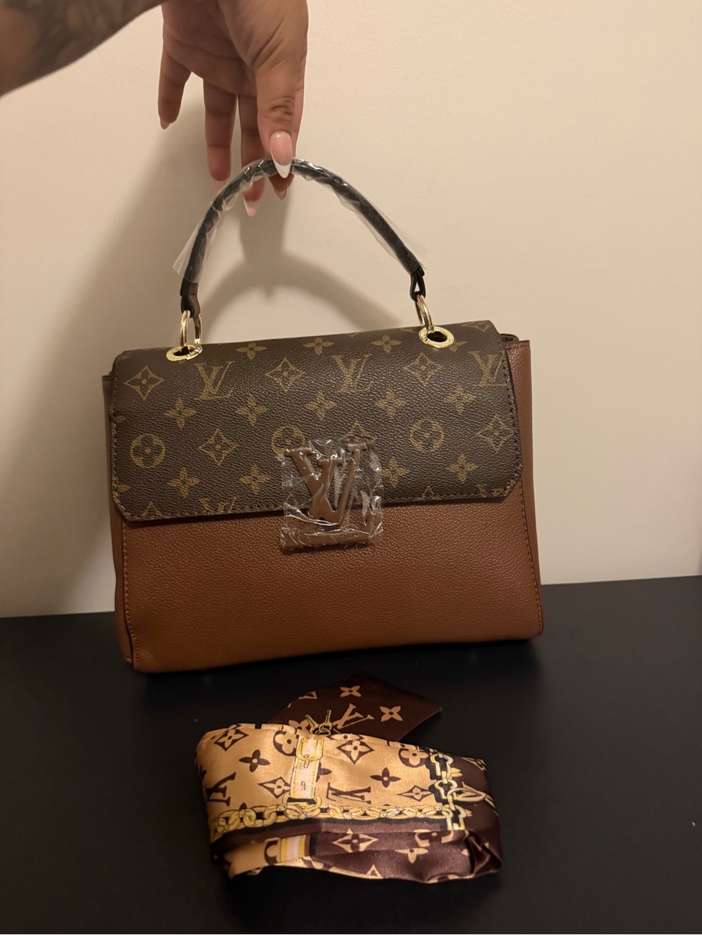 Louis Vuitton Brown Monogram & Cognac Top-Handle Satchel